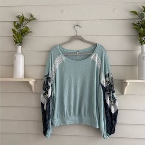 Free People Light Blue and Navy Top